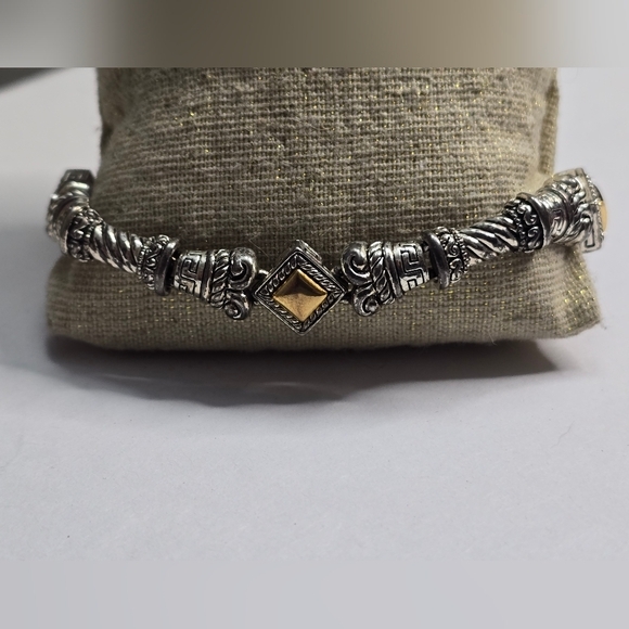 Vintage 90s Chunky Mixed Metals Silver and Gold Magnetic Bracelet - Picture 5 of 5